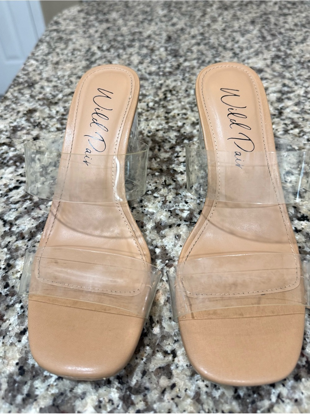 Wild Pair Nude Slip-On Mules with Clear Vinyl Straps